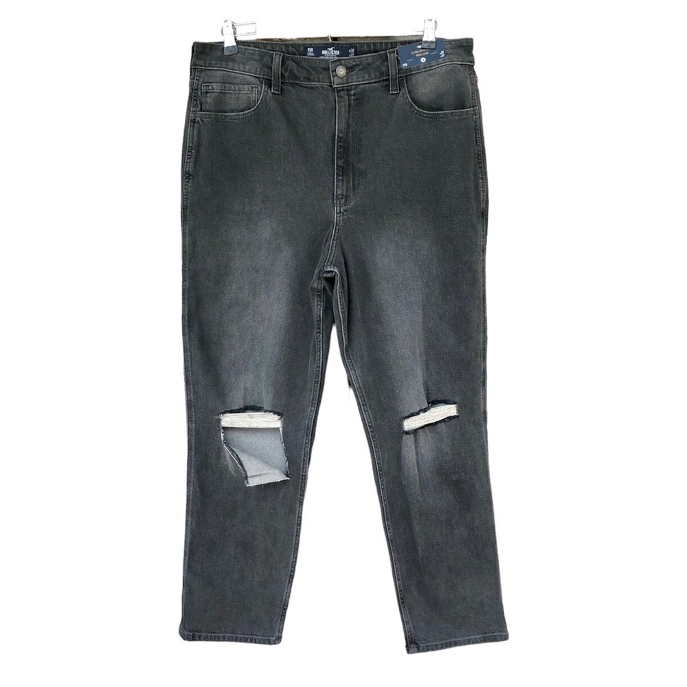 Hollister Vintage Stretch Ultra High Rise Mom Knee Ripped Smoke Gray Jeans 32